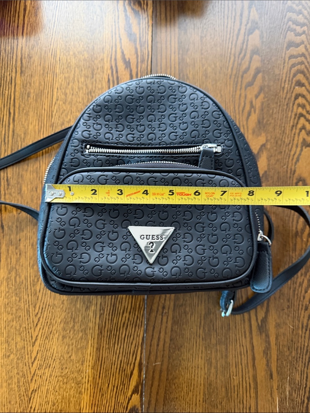 Guess Black Embossed Logo Mini Backpack with Silver Hardware